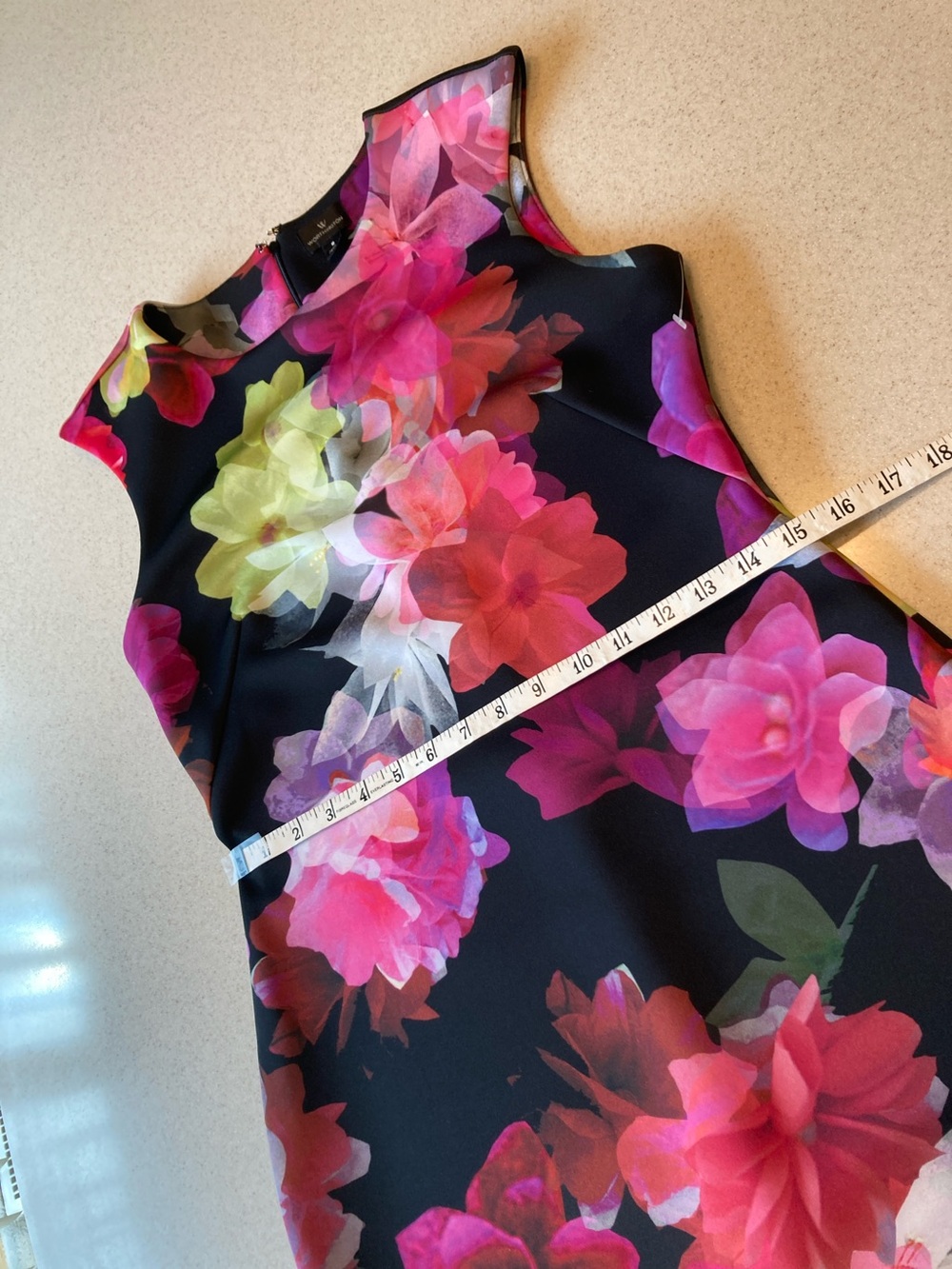 Worthington Black Midi Dress with Pink Red Yellow Floral Print Women Sz 8 - Picture 12 of 13